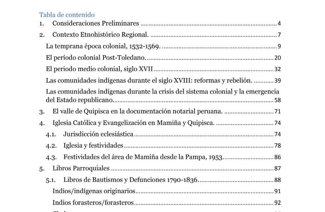 Informe de Línea de Investigación Etnohistórica de Quipisca